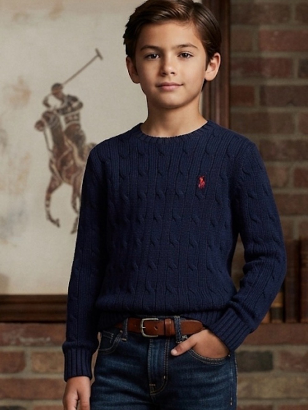 Authentic Polo Ralph Lauren signature designer boys cable knit sweater sz S